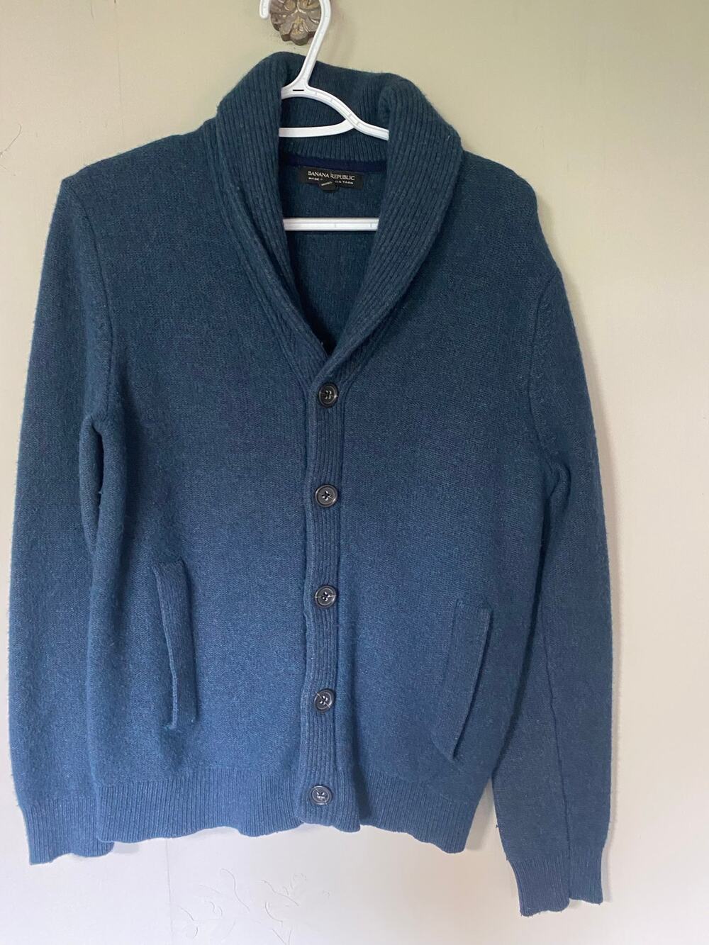 Banana Republic Italian Merino Wool Modern Military Shawl Sweater Cardigan Green